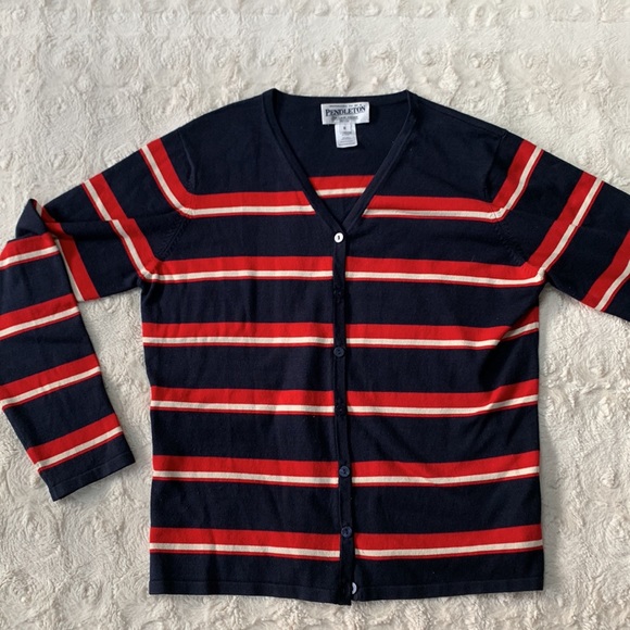 EUC Striped Silk Pendleton Cardigan SP - Picture 2 of 4